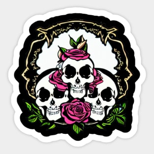 Three Skulls with Roses Sticker